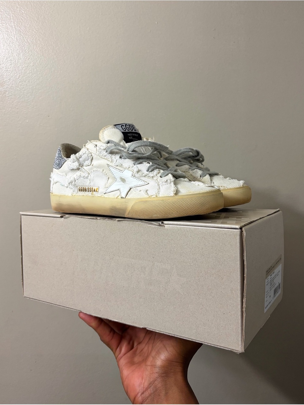 Cream/White Star Distressed Sneakers